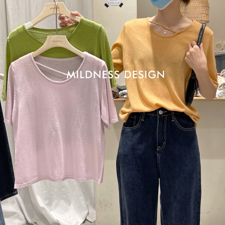 [mildness] simple solid color versatile short sleeved T-shirt (including 6% wool) 3051# ZSY