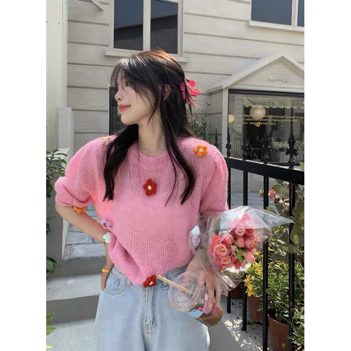 New in early summer! [a +] Korean floral embroidery short sleeve T-shirt 007# WPL