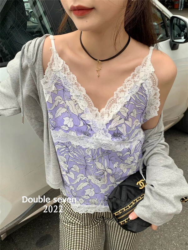 goods in stock! New in early summer! [double seven] Korean V-neck floral vest / sling 28388# zxx