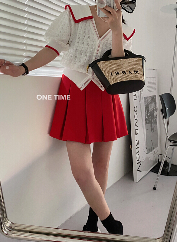 New in early summer! [one time] high waist pleated western style skirt xw5062# CLS