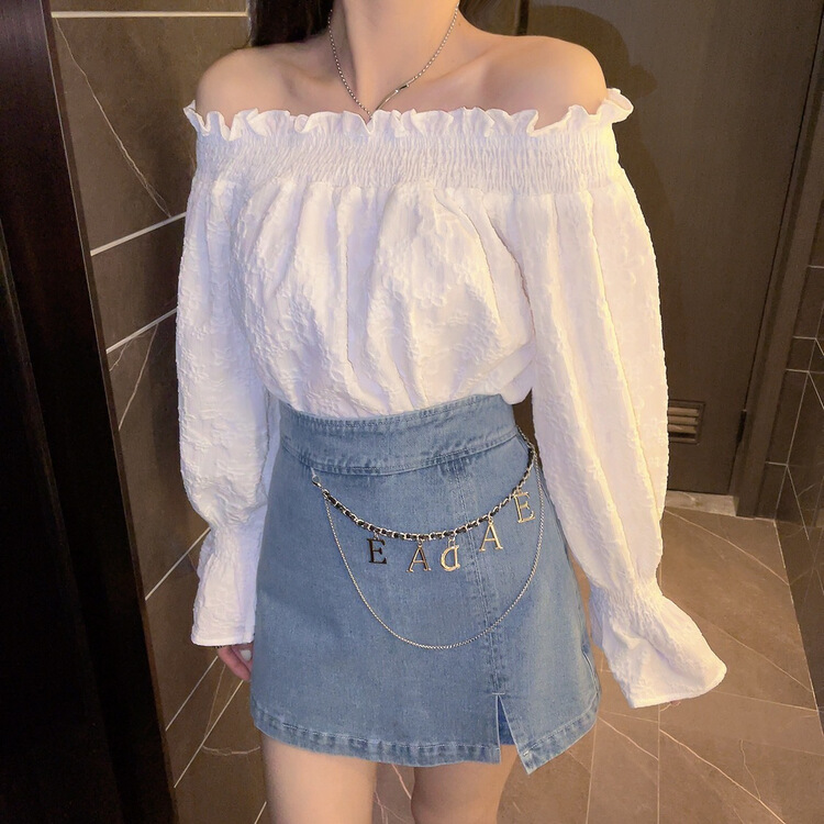 [top Chan Lin] Korean versatile denim skirt pants (with detachable chain) 95003# cqw