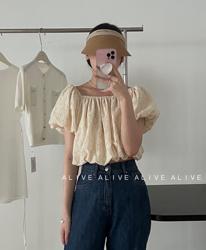 [alive] three dimensional printed off shoulder shirt 13230# lwy