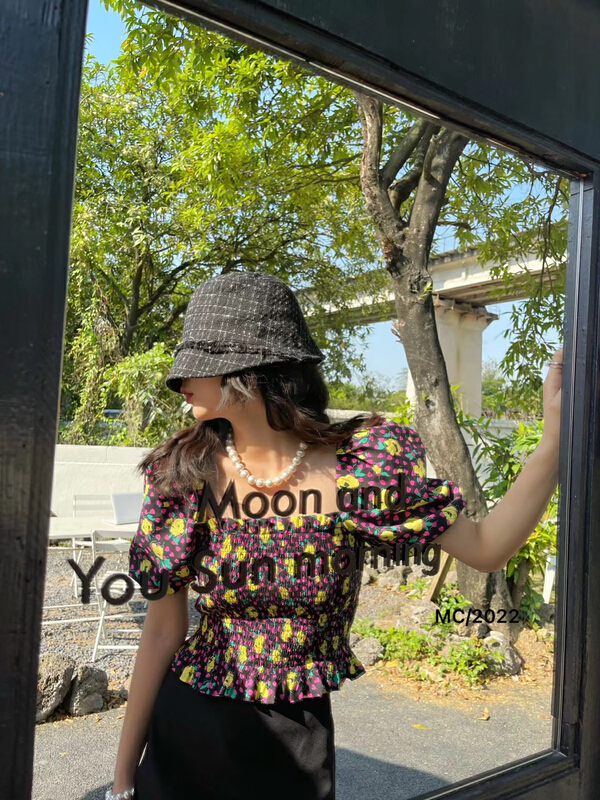 New in early summer! [MC] Korean broken flower Bubble Sleeve Chiffon shirt 8892-1# ozq