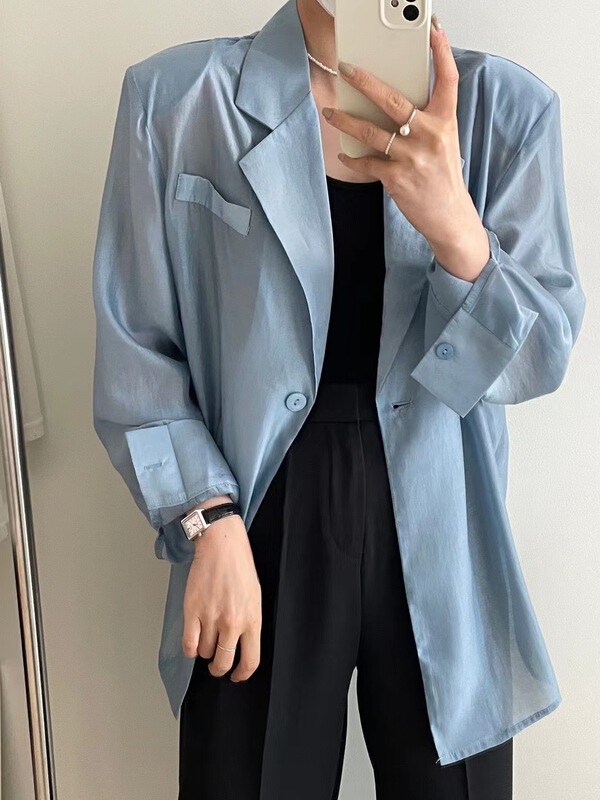 [in mode] Korean solid color loose suit collar sunscreen shirt 6889# cqw