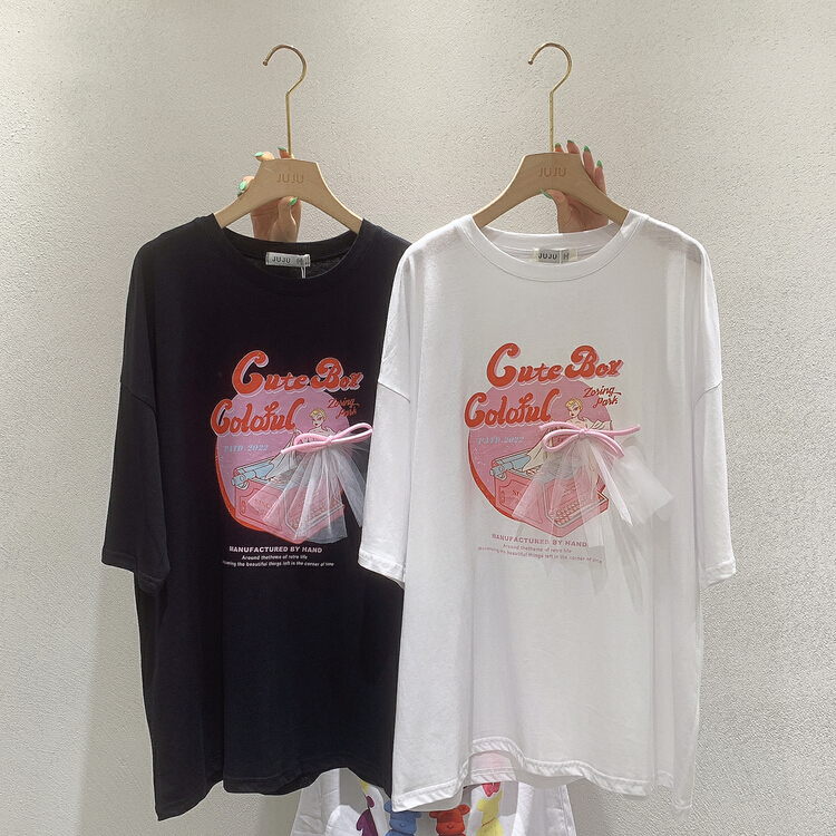 [Juju] Korean print Pullover short sleeve T-shirt 90010# LSL