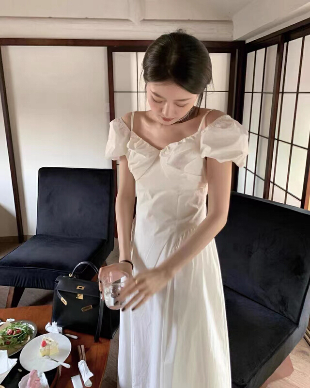 [are studio] design sense square neck off shoulder long dress 81091# WPL