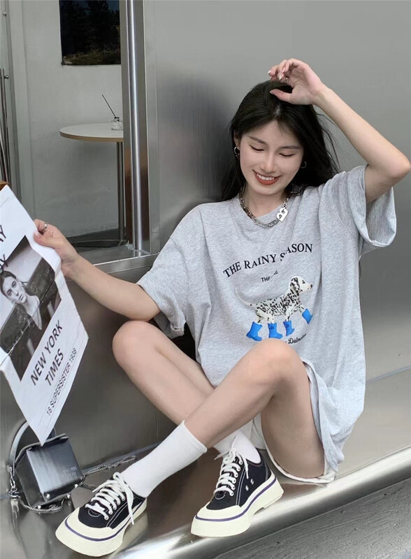 [eleven] large print loose short sleeve T-shirt 9077# lwy