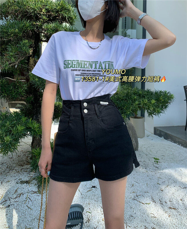 夏款新款!【素心蘭】貼標設計感復古牛仔短褲  13581白色-13581-1黑色#  LSL