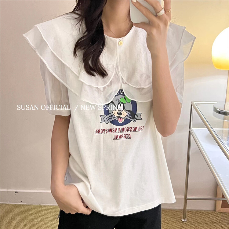 [Susan] cartoon doll neck printed short sleeve T-shirt 19025# LSW