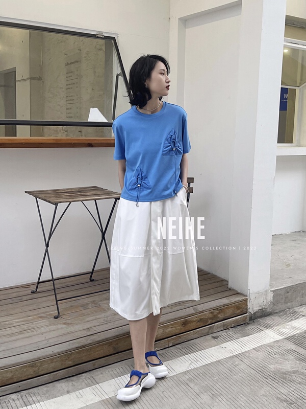 New year in early spring! [neihe] Korean high waist single breasted A-line skirt 22017# zxx