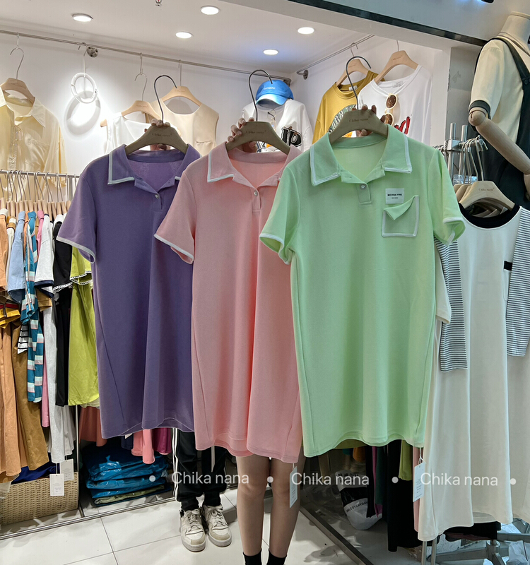 [Yi Jia Yi] polo collar niche sweet patch dress 9932# cqw