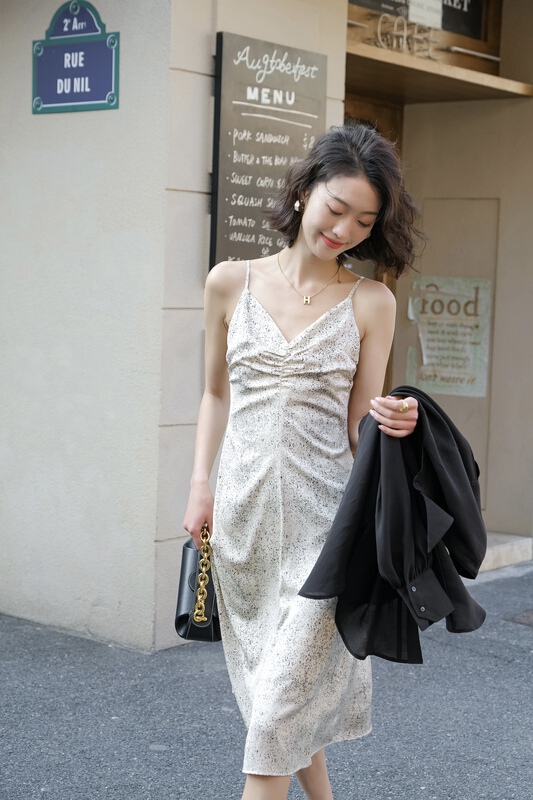 goods in stock! New year in early spring! [Hanna Hanna] fresh, sweet and elegant suspender print dress 8126# XJ