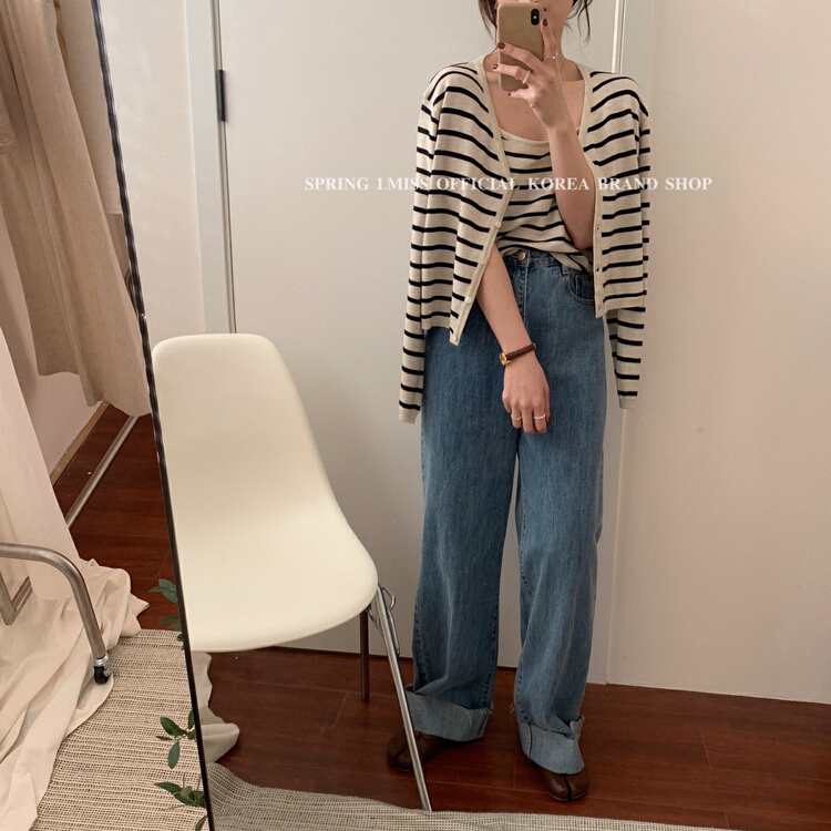 New year in early spring! [Imiss] Korean classic stripe knitted cardigan cx0162# LSW