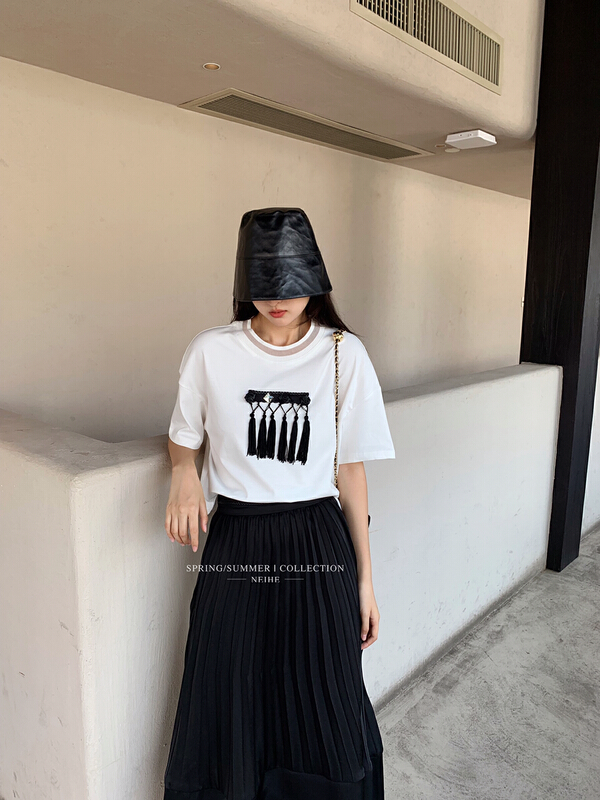 [neihe] rose tassel design Short Sleeve T-shirt 11399# zxx