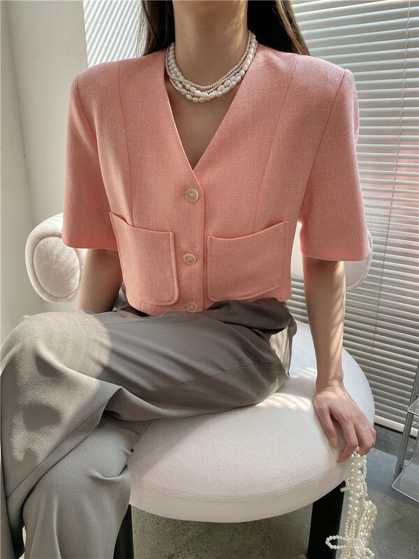 New year in early spring! [modern 197] Korean minority V-neck short sleeve jacket 5398# zyh