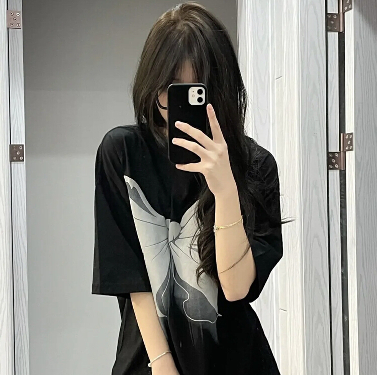 New year in early spring! [miss Xi Xi] printed bow Hong Kong style short sleeve T-shirt 188# L