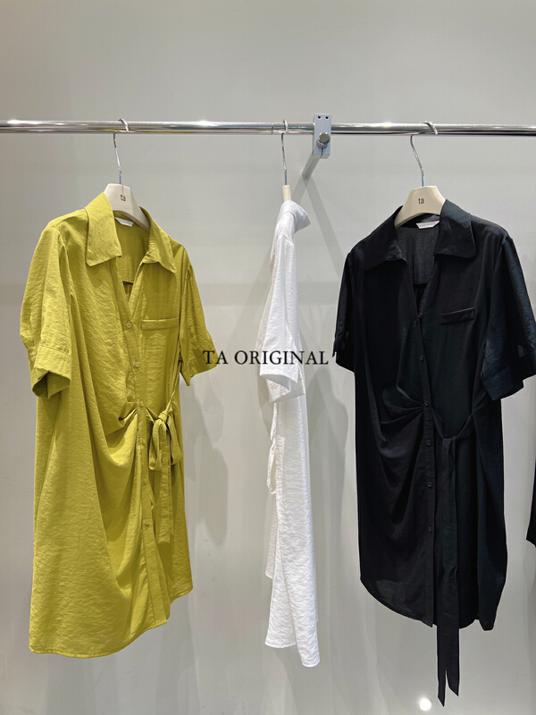 [TA] simple side lace up V-neck shirt dress 10867# ll