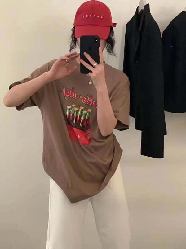 New in early summer! [rich Papa] Cola printed loose ins short sleeve T-shirt t229# zxx