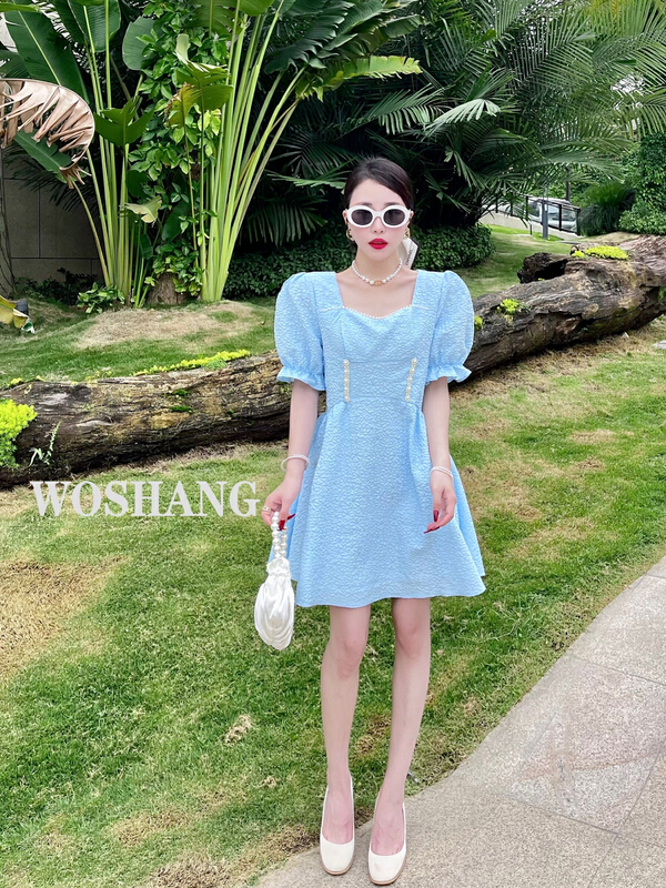 New in early summer! [woshang woshang] vintage style square neck dress 1243# XYJ