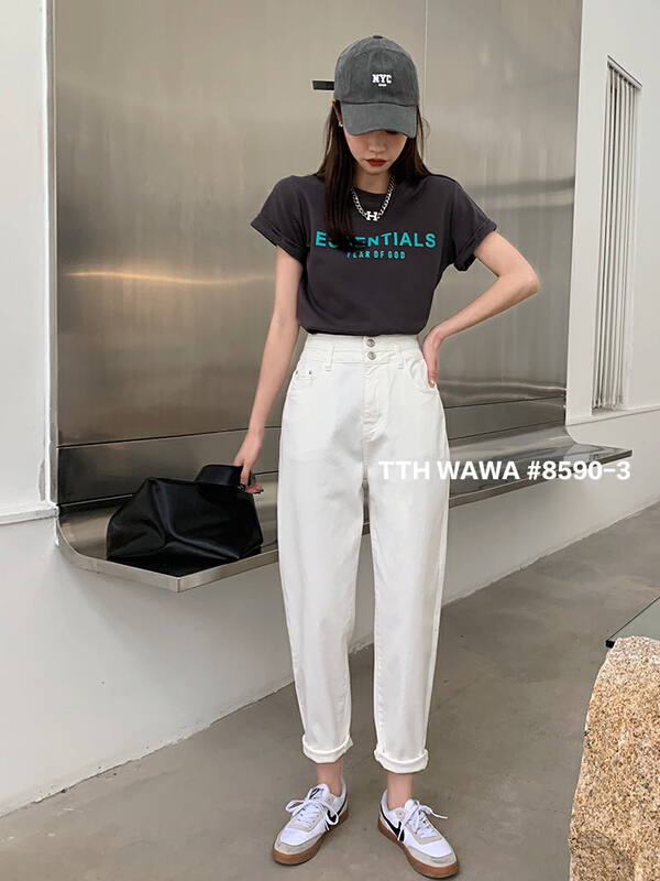 Original price 89.11! New year in early spring! [Wawa] simple and versatile high waist radish jeans 8590-333# CJJ