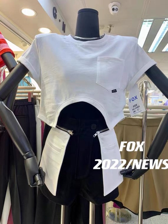 [fox] Korean solid color versatile short sleeve T-shirt 53061# WTT