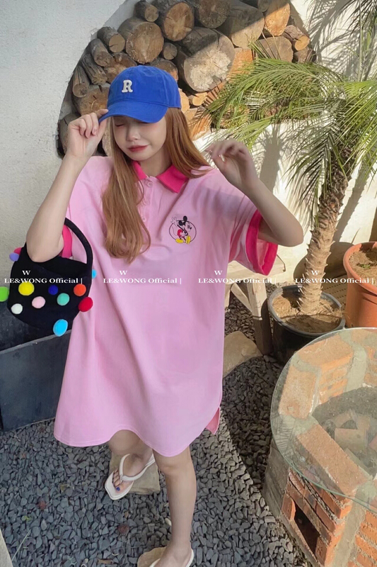 [le & Wong] children's fun Mickey back print casual aging loose polo collar dress 8848# WTT