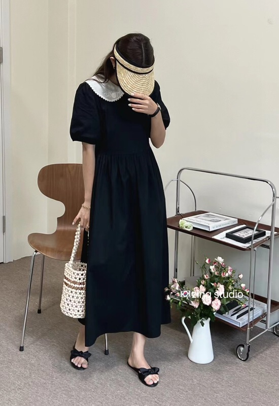 [zingstyle] doll neck lady Pleated Dress z052# HBx