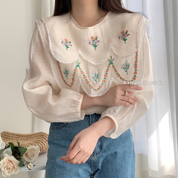 【HEY BELLA】刺繡小花設計感小衫(只賣小衫)  2509#  LL