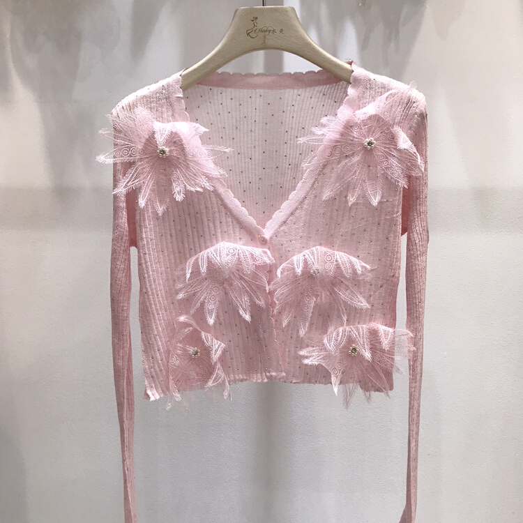 New in early summer! [Danling] Handmade Beaded Flower hot diamond sunscreen shirt 0971# PCZ