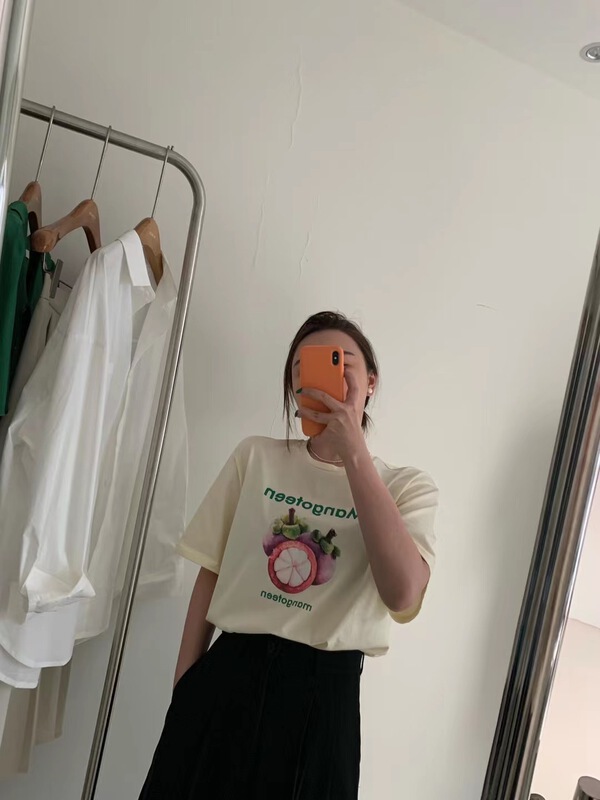 【HU.】 Korean personalized print versatile short sleeve T-shirt 2269# cqw
