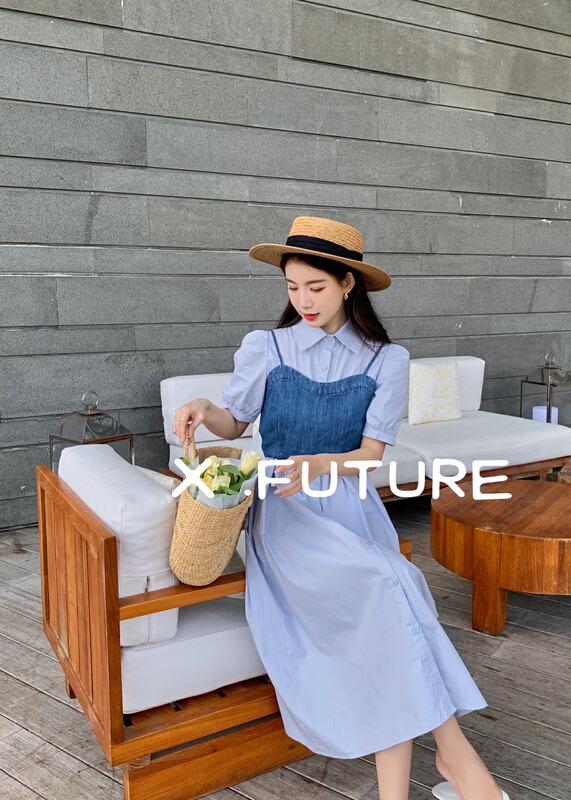 New in early summer! [x.future] denim suspender + fashionable lady dress set 8958# zxx