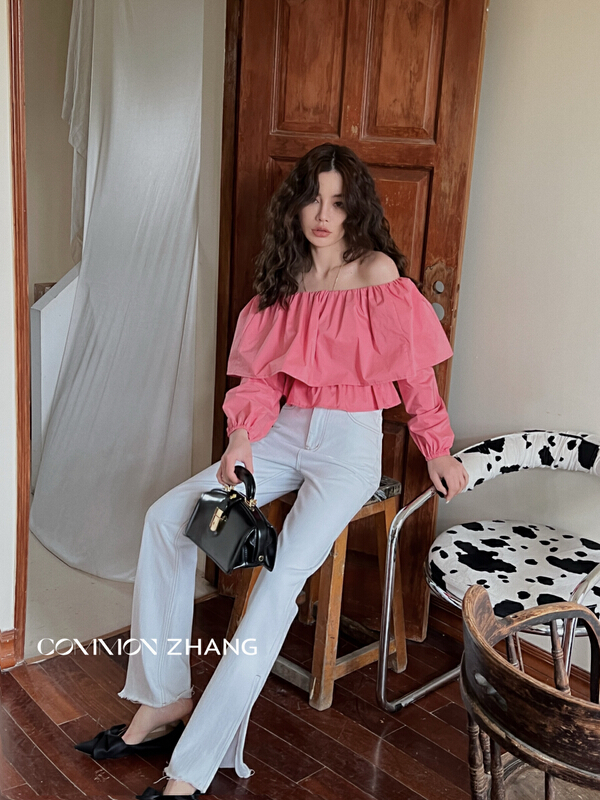 [CZ Zhang] Korean version solid color one neck shirt 62229# XYJ
