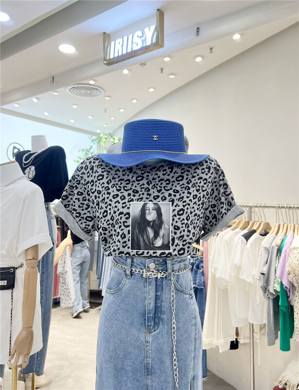 [iris iriisy] leopard print fashion short sleeve T-shirt 1042# LSL