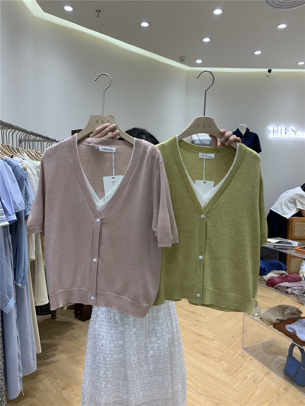 [t.b.s] Korean fake two piece splicing knitted cardigan 1212# cqw