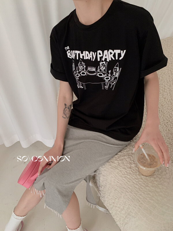 [so common] letter print loose ins short sleeve T-shirt 62496# XYJ