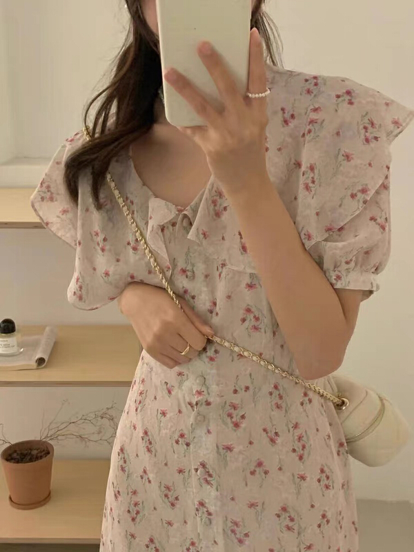[jun.t] French Chiffon baby collar floral dress 5925\pcz