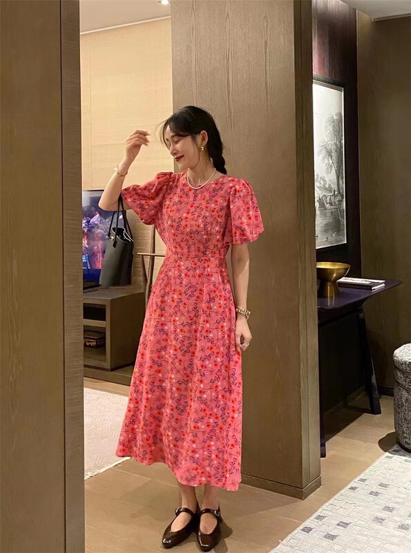 New in early summer! [OA] Korean style slim round neck floral dress 1252# XYY