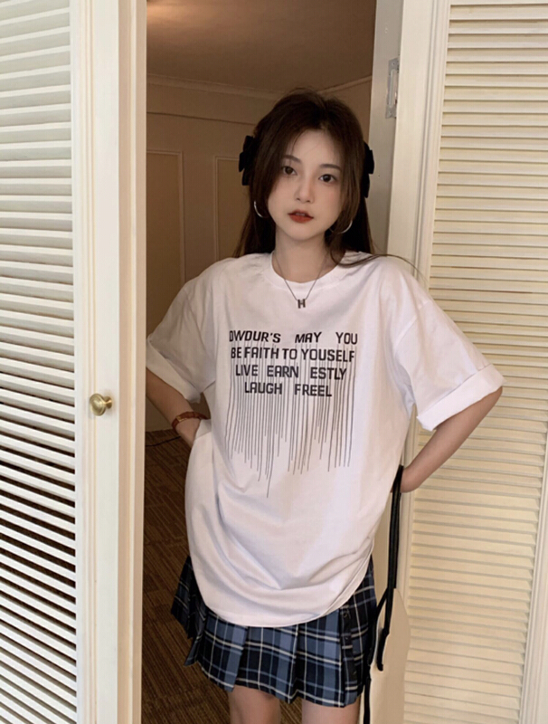 [Gu Wan] loose letter printed backless design Short Sleeve T-shirt 5661# zxx