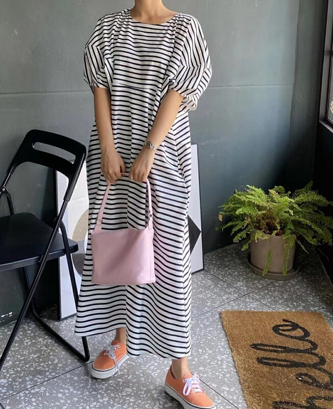 [31 fashion] Korean casual loose stripe dress a671# hjy