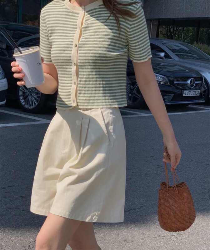 New in early summer! [acme group] Korean stripe versatile short slim knit cardigan ys1-1171# CLS