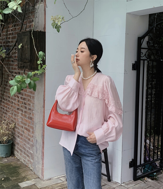 New year in early spring! [CB] Korean single breasted V-neck shirt 9536# JJ