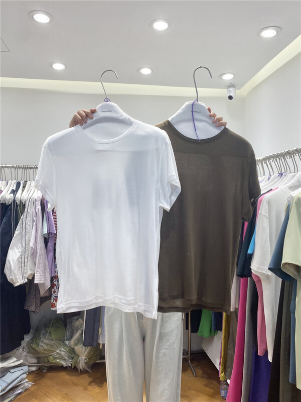 [beauty women] solid color versatile Tencel short sleeve T-shirt wt061# CLS