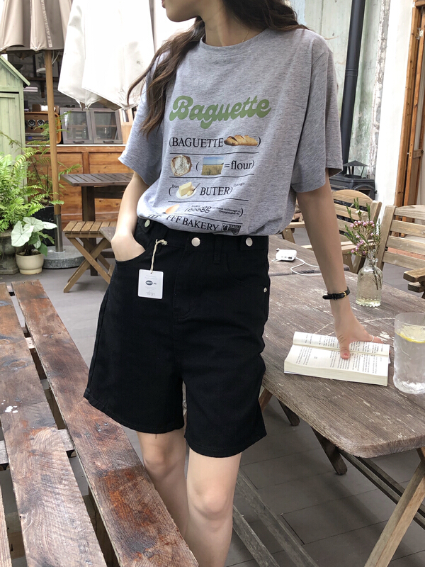 New in early summer! [meet me] versatile classic black 5-point denim shorts 61229# ll