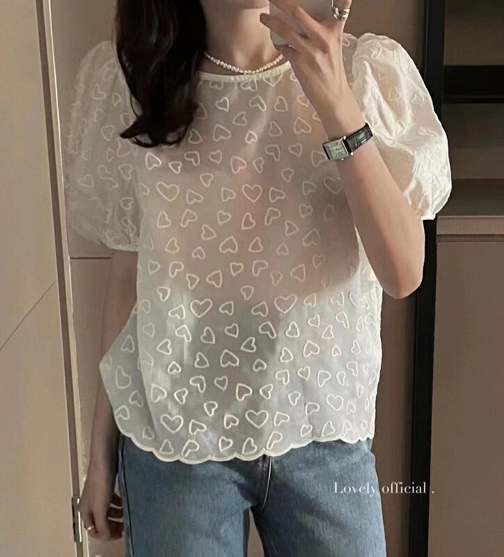 【 love 】 French heavy industry exquisite embroidery love short sleeved shirt 1352# HBx