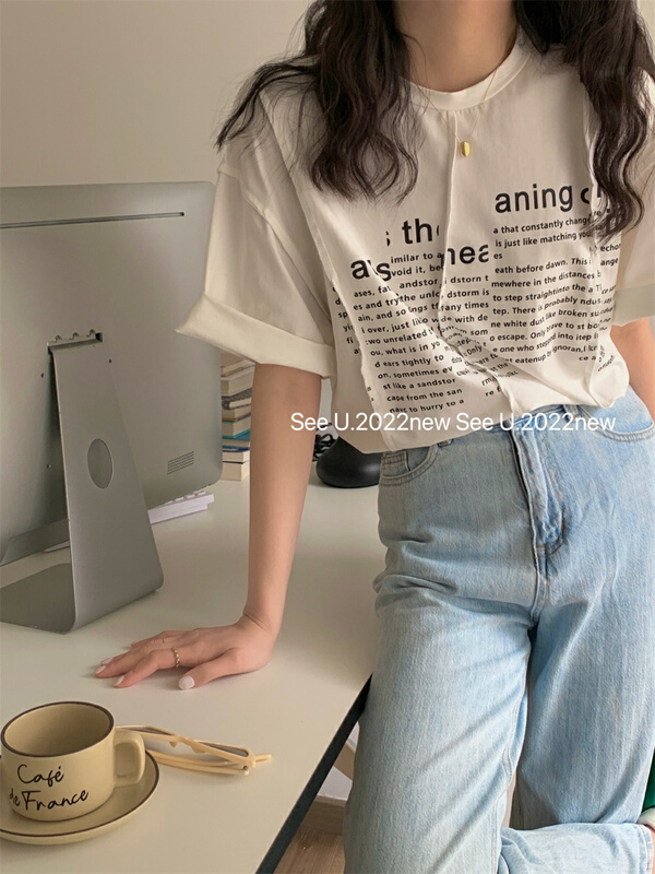 New year in early spring! [see u] crew neck versatile letter short sleeve T-shirt 9138# XYY