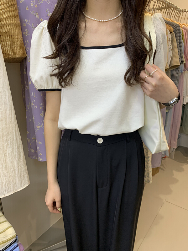 [cepar] contrast fashion versatile short sleeve T-shirt 7170# LSW