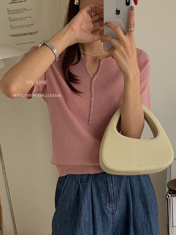 早春上新!【ON LINE】簡約顯瘦短袖套頭針織衫(30%羊毛)  A6031#  JHY