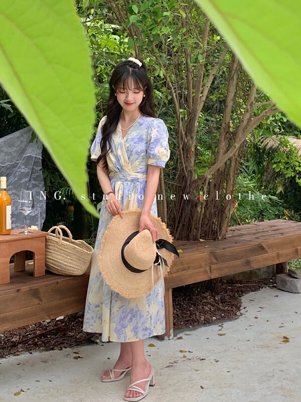 [ing] Korean chic slim V-neck dress ing-7777# HBx