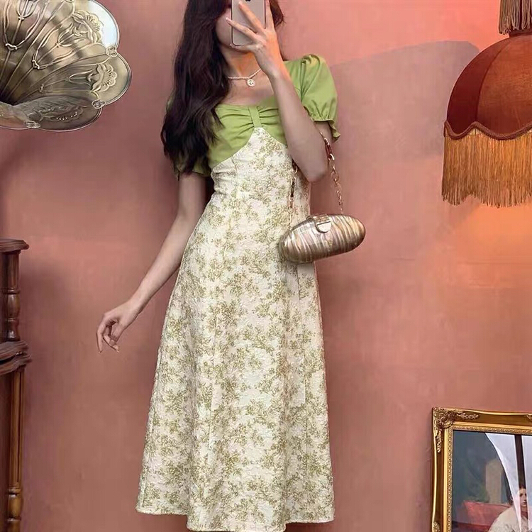 New in early summer! [Yingying new clothes] French retro first love stitching design dress 7139# Cl