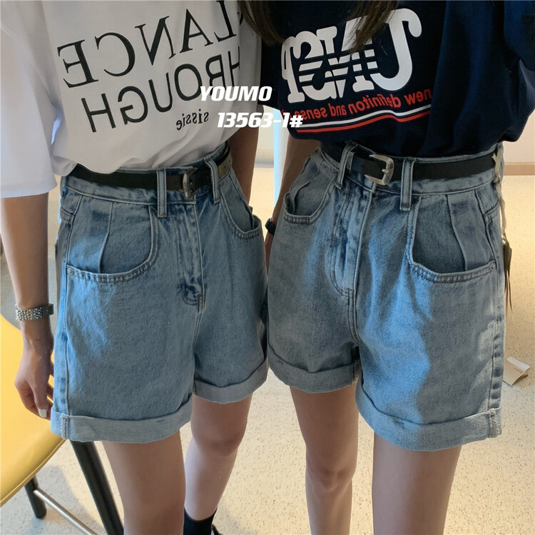 夏款新款!【素心蘭】時尚韓系減齡顯瘦休閒短褲(配腰帶)  13563淺藍-1懷舊色#  LSL